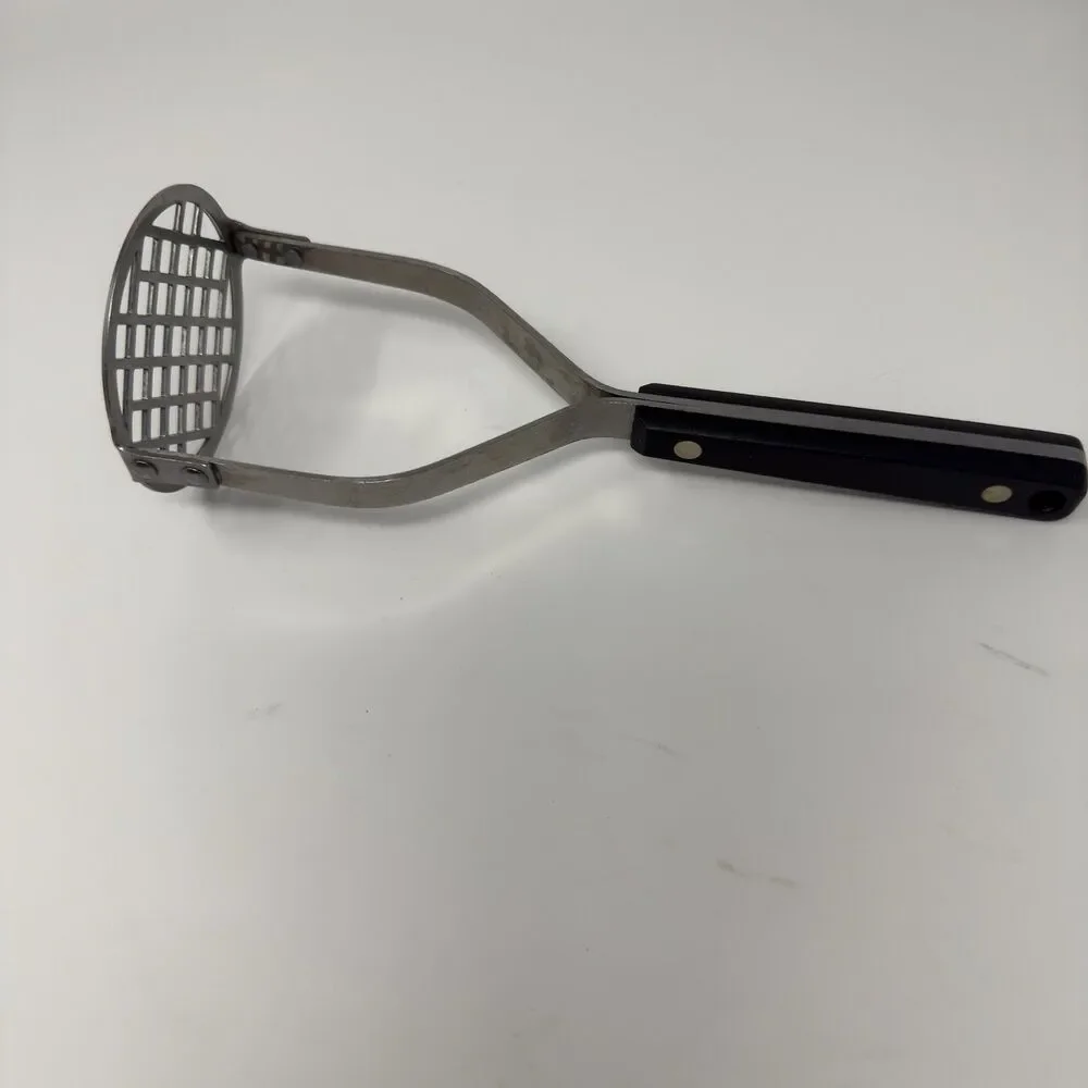 Vintage EKCO Flint Potato Masher Stainless Steel Black Handle Made in USA